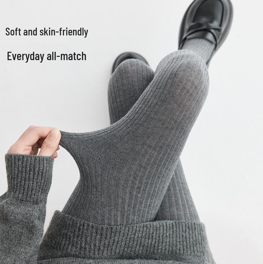 Women's Thickened Wool Cable Knit Pantyhose - Cashmere Warm, Vertical Stripe, Hip-Lifting Leggings with Right-Angle Heel for Autumn & Winter