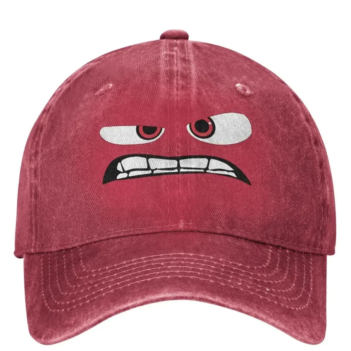 

Fun Anger Face Inside Out Washed Baseball Cap Vintage Trucker Hat Summer Unisex Unisex Outdoor Sun Sunshade Baseball Caps One Size