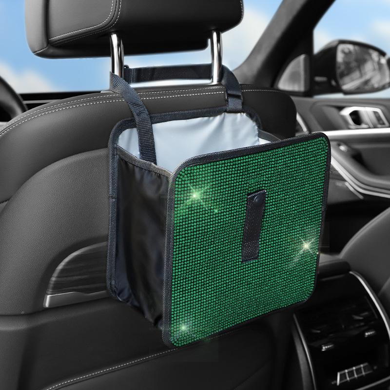Bling Collapsible Car Trash Can Large Capacity Seat Back Hanging Garbage Storage Bag Organizer For Women Interior Accessories