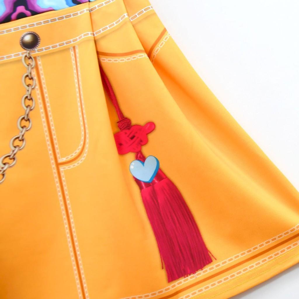Kids Girls Anime Cartoon POP Singer Super Star Rumi Mira Zoey Printed Lapel Collar Sleeveless Dress Bag Set Halloween Cosplay Costumes