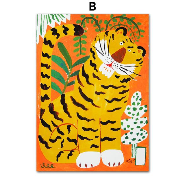Abstrakte Mode Aktuelles Mädchen Tiger Bunte Blume Wandkunst Leinwand Malerei Poster Und Drucke Wandbilder Für Schlafzimmer Dekor Kein Rahmen