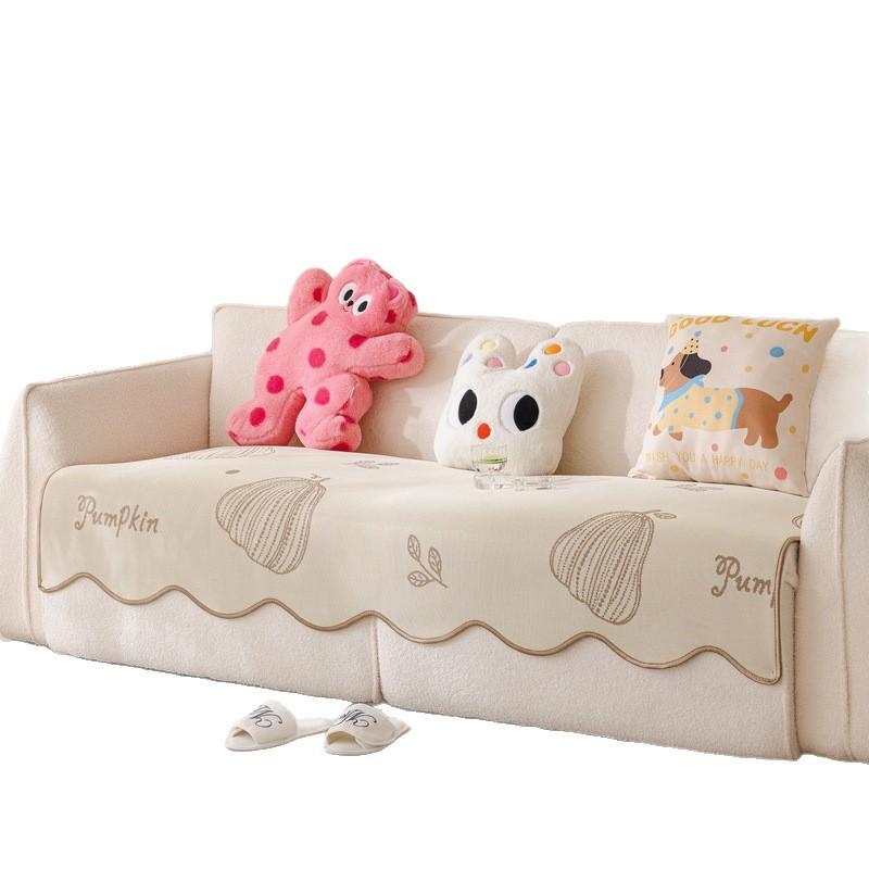 Cool Summer Pumpkin Ice Silk Special-Shaped Sofa Cushion Mat Seat Cushion Fixed Non-Slip Irregular Straight Row Cold Cover