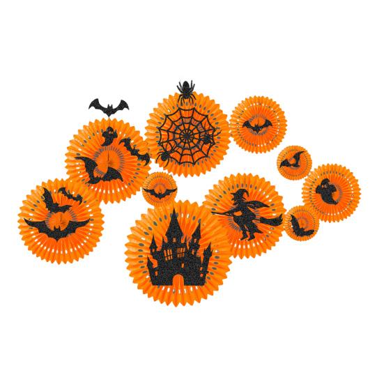 28 Pcs Halloween Hanging Paper Fans Decoration Spooky Witch Bat Honeycomb Round Paper Fans Ornament for Halloween Party Home Decor
