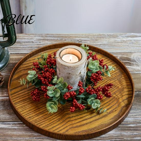 Christmas Candle Ring Candlestick Wreath Red Poinsettia Pine Needle Berry Decor Wreath with Berries Tabletop Centerpiece for Home Party Wedding