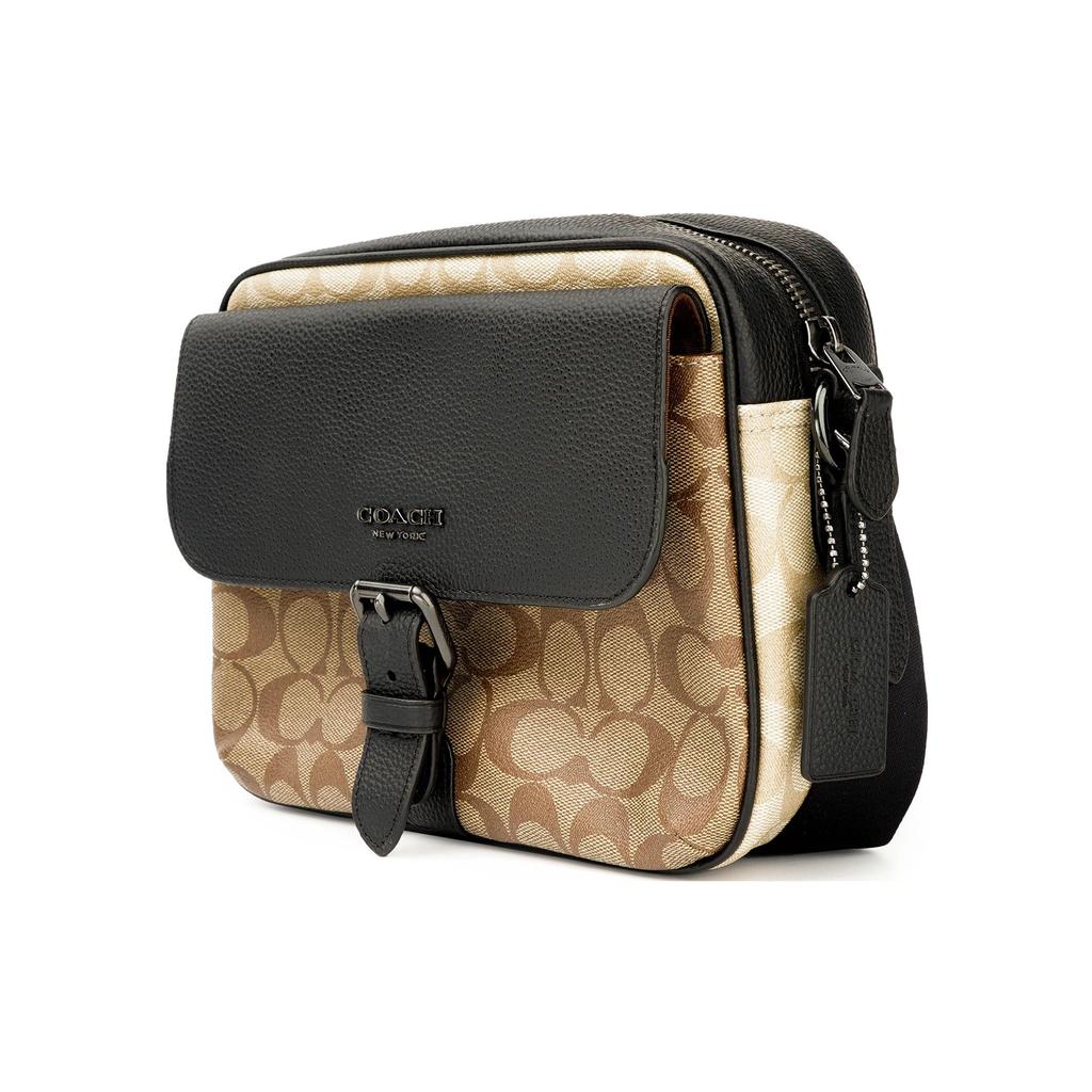Coach Hudson 23 Classic Monogram Zipper Closure Flap Bag Coated Canvas And Natural Goose Soft Stone Grain Leather Crossbody Bag Small C6080-QBT5K