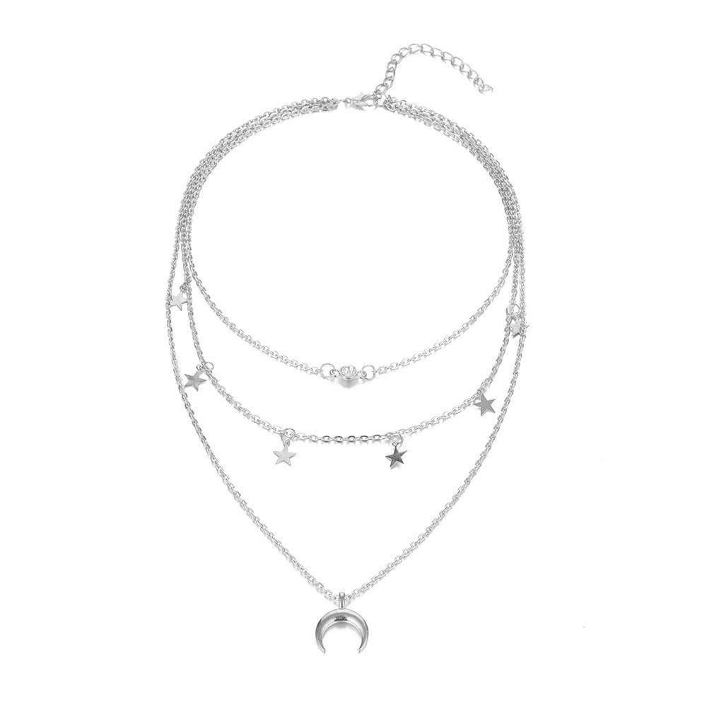 Elegant And Versatile Star And Moon Pendant Necklace For Women In Dazzling Colors Alloy