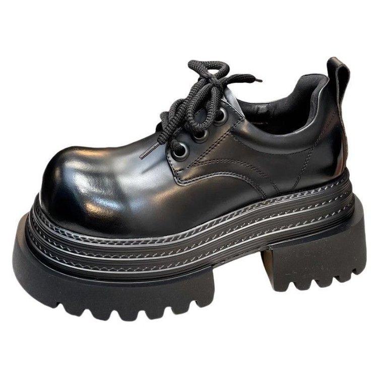 Soft Leather Platform Big Head JK Small Leather Shoes Women's Small Lace-up Loafers Derby Shoes British Style Versatile Single Shoes Tide