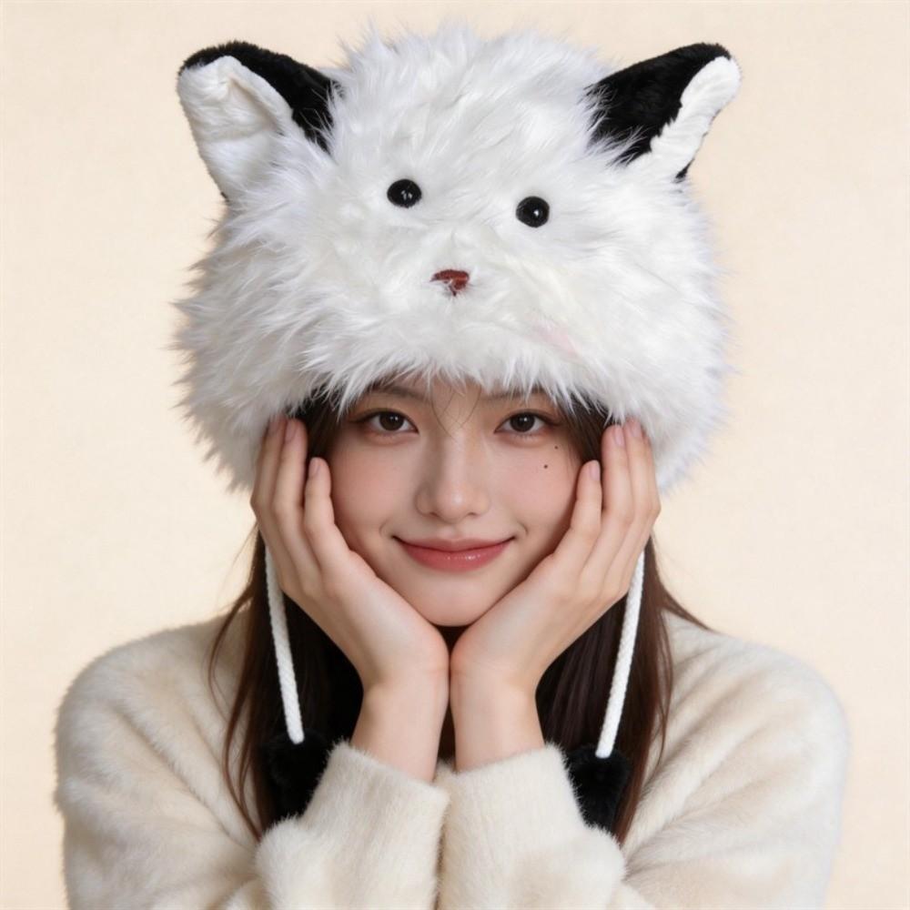 Ear Protection Plush Beanie Warm Lei Feng Cap Cute Faux Fur Hat for Women