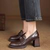 Camellia Loafer Damen 2025 Neue Blockabsatz Hoher Absatz Einzelne Schuhe Erhöht Britischer Stil Kleine Lederschuhe