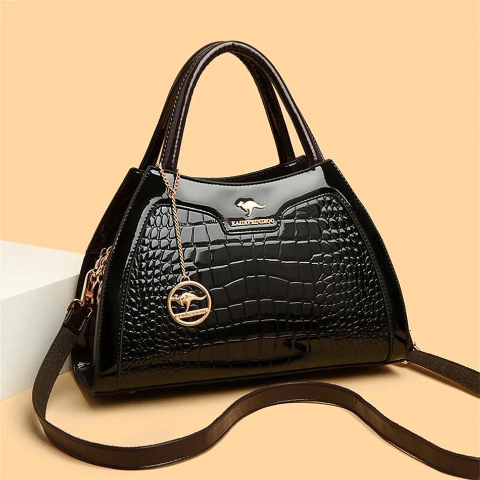 Luxury Patent Leather Handbags for Women Designer Crocodile Pattern Women's Shoulder Crossbody Bag Hobos Ladies Messenger Bags