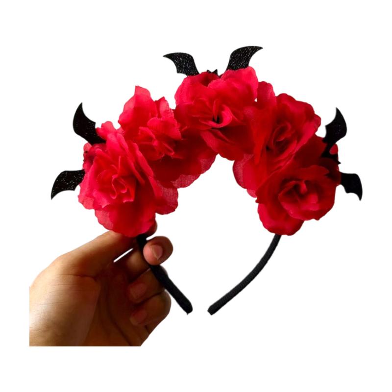 Halloween Role-Playing Headband Cute Artificial Flowers Gothic Bat Headband Creative Dance Party Costume Headwear Hair Accessory