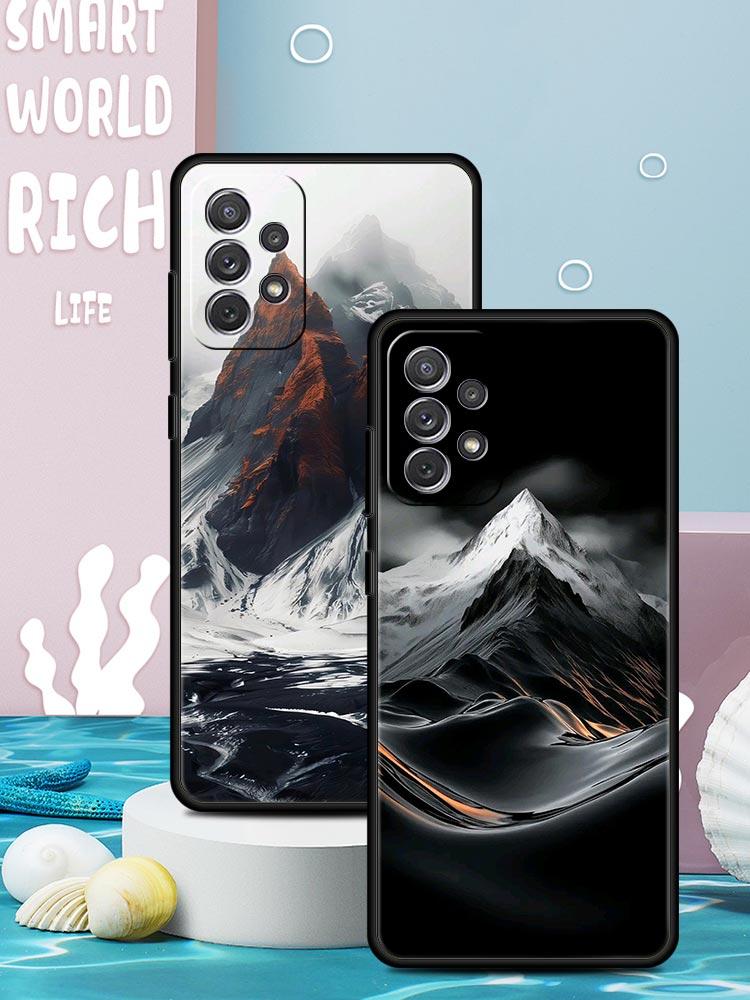 Black Mountain Peak Phone Case for Samsung Galaxy A55 A35 A17 A07 A15 A13 A25 A51 A71 A72 A73 A32 A52 A52S A41 5G Soft TPU Shell