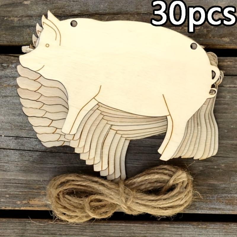 30 Pieces DIY Wooden Pig Decoration Blank Handmade Art Pig for Painting Perfect Christmas Birthday Party Decor