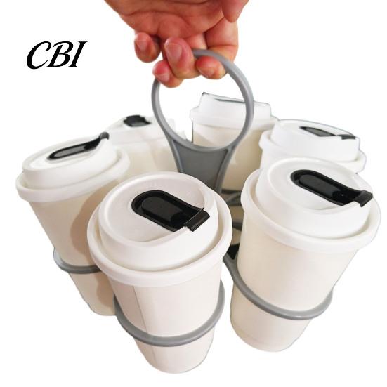 Eco Friendly Cup Holder 6-Cup Drink Carrier with Handle, Foldable Space Saving Caddy, Handle Reusable PP Tray for Delivery Outdoor Picnics And Parties