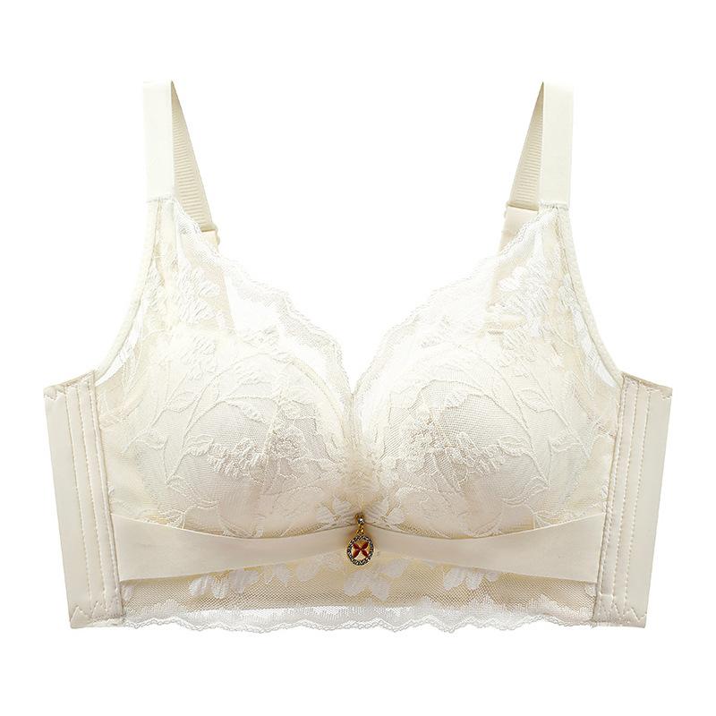 Hole Cup Lace Women's Thin No Steel Ring Adjustment Bra Cover Gathers Medium and Thick Breasts To Prevent Sagging