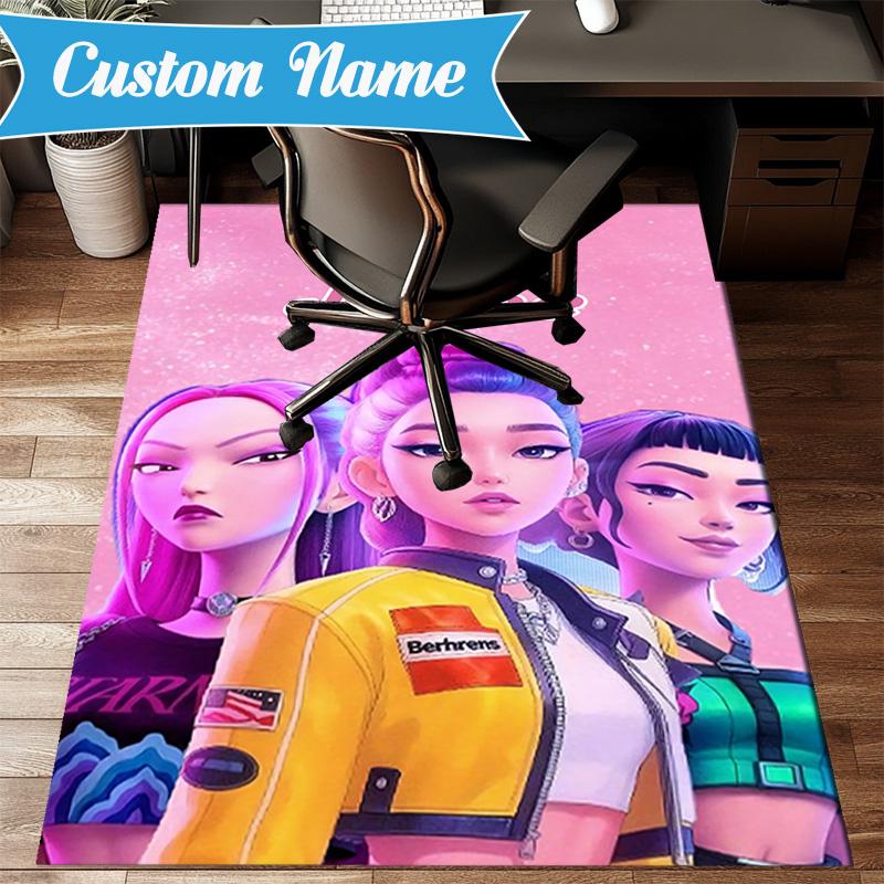 Custom Name Fantasy Night Trio K-Pop Rug for Living Room, Game Rooms, Office, Bedroom, Floor Mat Playful Design, fan gifts Christmas decor