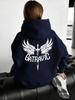 Women Gothic Style Wing Print Hoodie Unisex Autumn Winter Hooded Everyday Outdoors Hoodie for Any Occasion