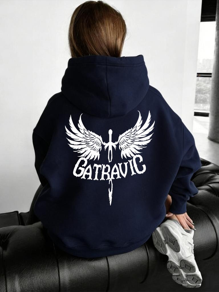 Women Gothic Style Wing Print Hoodie Unisex Autumn Winter Hooded Everyday Outdoors Hoodie for Any Occasion