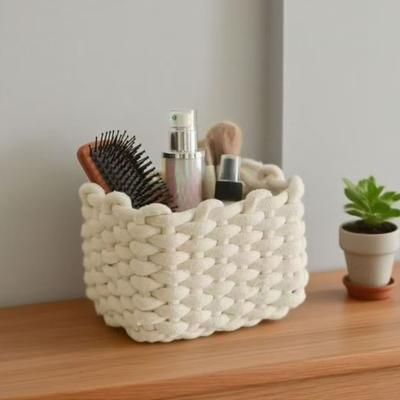 Schönheitswerkzeuge Aufbewahrungskorb Multifunktionaler Korb Kompakte Kommodenaufbewahrung Größe Baumwollseil Kleiner geflochtener Organizer