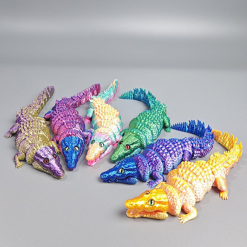3D Printing Open Mouth Crocodile Toy Simulation Animal Free Joint Movable Home Office Decor Ornaments Realistic Crocodile Model