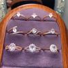 S925 Sterling Silver Rose Gold-Plated Pink Crystal Ring Collection: Classic Princess Styles & Twisted Arm Designs with Colored Gemstones.