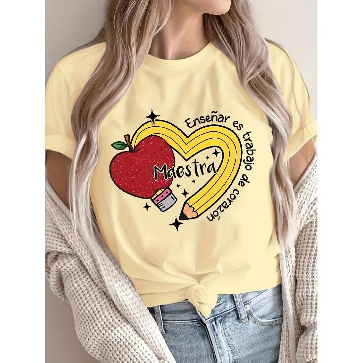Pattern Printing T Shirt Short-sleeve Round Neck Casual Top Women's Clothing