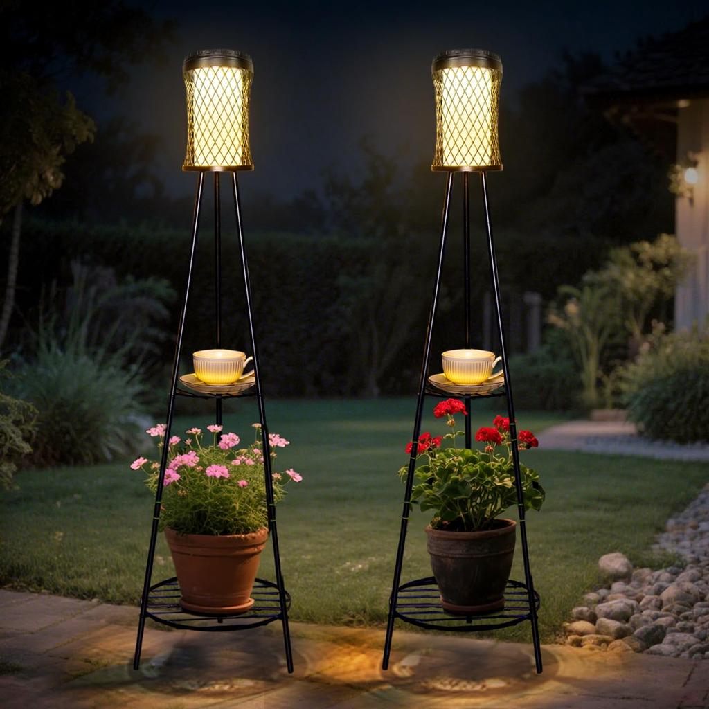 Two Pairs of Outdoor Plant Stent Lamps Waterproof Metal Solar Lights for and and Pathways - Gardens, Patios, Decks, Yards, Porches, Backyards,