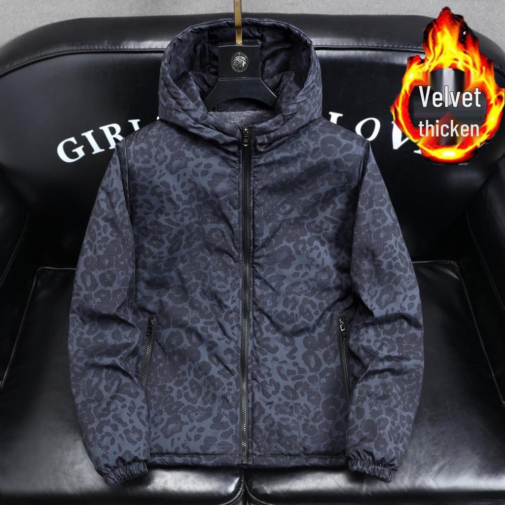 Men's Trendy Camouflage Leopard Print Jacket – Autumn/Winter Velvety Thick Cotton Windbreaker