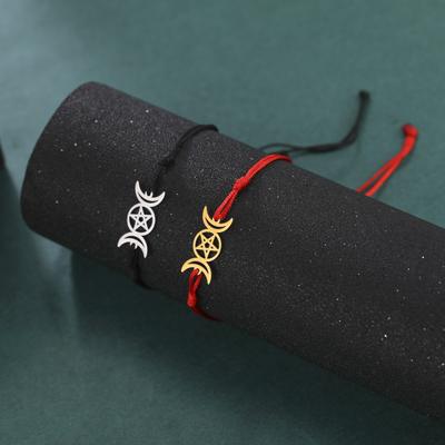 Cute Cartoon Fashion Anime Best Friend Bracelet Double Crescent Pentagram Hollow Jade Cord Woven Jewelry