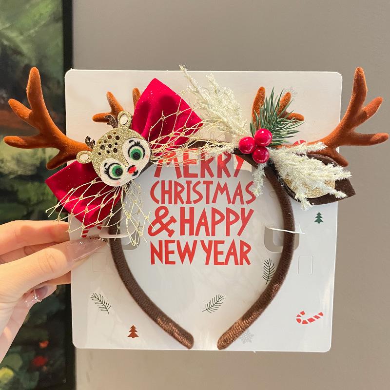 Mori Style Reindeer Antler Headband & Clips - Festive Red Hair Accessories for Women and Children
