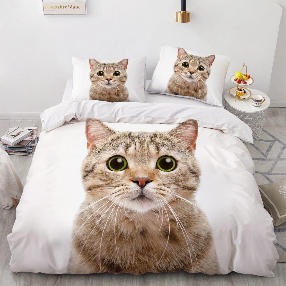 3D Cat King Queen Duvet Cover Lovely Grey White Kitty Bedding Set For Kids Teens Adults Scottish Fold Soft 2/3pcs Quilt Cover