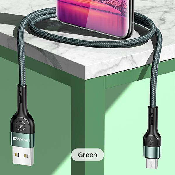 Usams Kabel Pleciony U55 2A Micro Usbzielony/Green 1M Sj450Usb02 (Us-Sj450)
