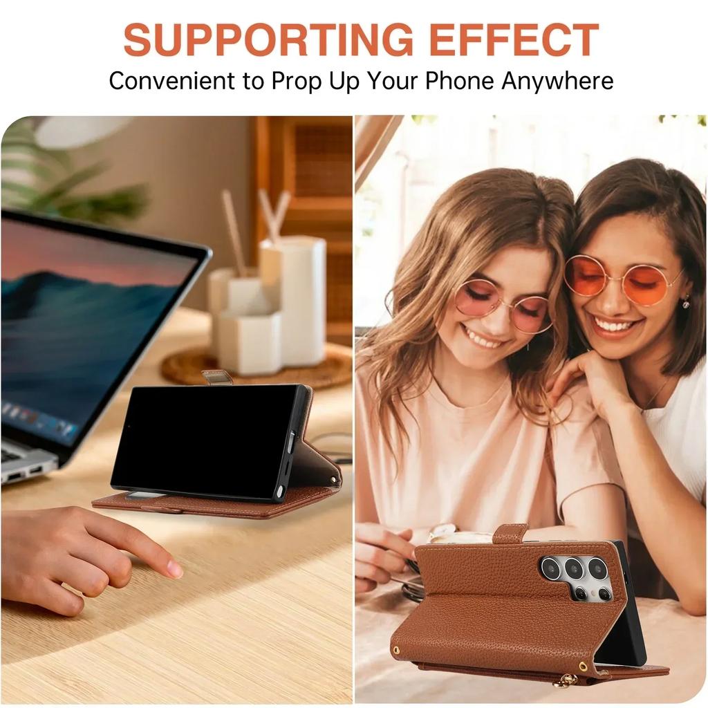 Étui de téléphone avec dragonne pour Galaxy S25 Ultra S24 FE S23 S22 S21 S20 Plus A55 A35 A15 A54 Portefeuille Fentes pour cartes Coque miroir