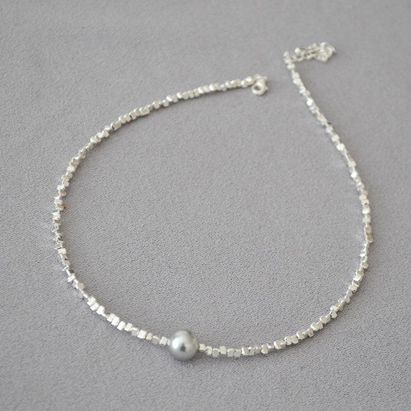 Korean Style Sparkling Irregular Silver Beaded Clavicle Necklace for Women