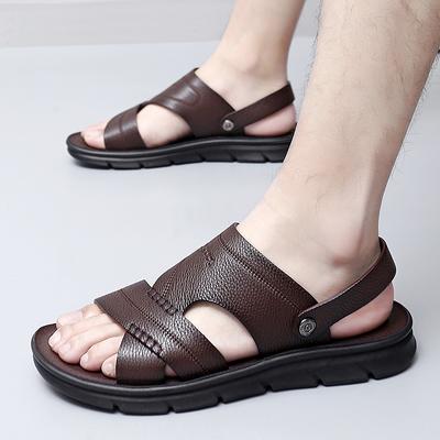 Fashion High Quality Men Sandals Summer Genuine Leather Sandals Man Dual-use Slippers Non-slip Bottom Casual Business Beach Men Sandals