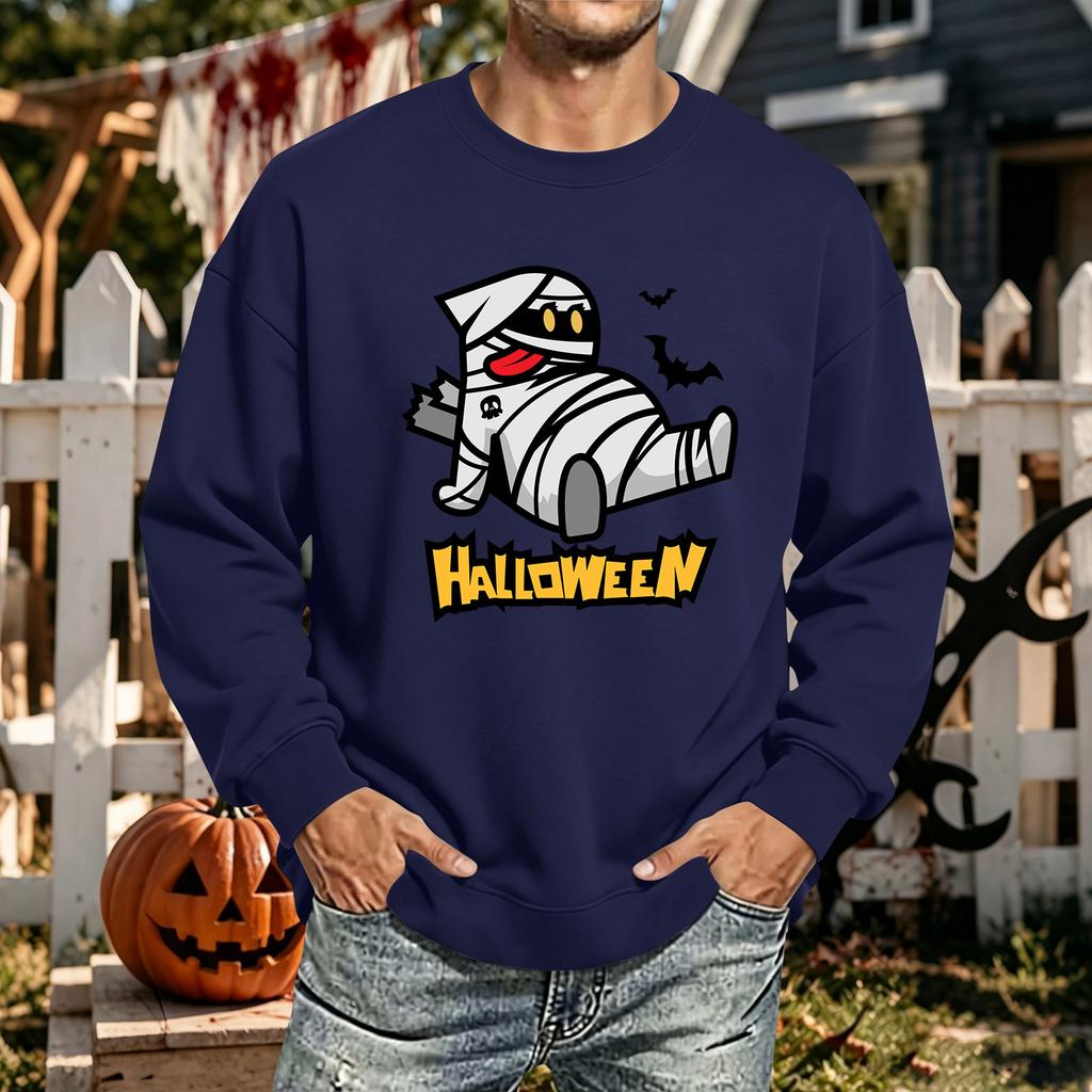 Men's Halloween Printed Long Sleeve T-Shirt Unisex Crewneck Casual Sports Top