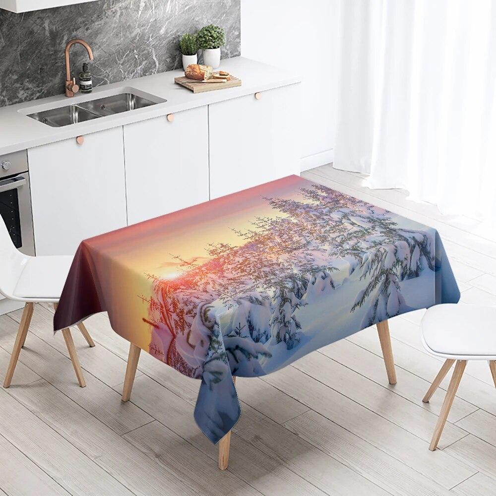 Scenery Printed Tablecloth Stain Resistant Waterproof Wedding Party Restaurant Banquet Decoration Home Table