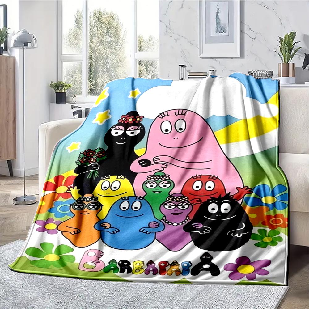 Barbapapa Theme Printed Blanket - Perfect for Couch, Bed, Travel & Outdoor Use | Machine Washable, Cozy & Durable.
