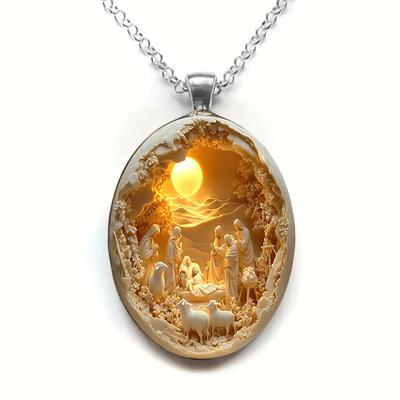 Elegant Complex Oval Glass Alloy Pendant Necklace, Easter Christmas Gift