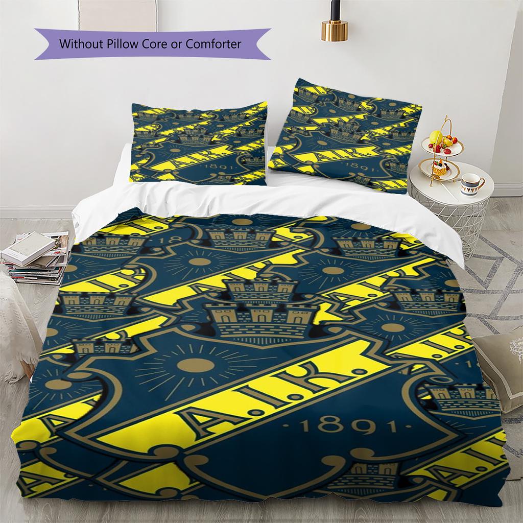AIK Football Pattern Bedding Set Quilt Cover Pillowcase Home Decor Gift (1 * Duvet Cover + 2 * Pillowcase, Without Core)