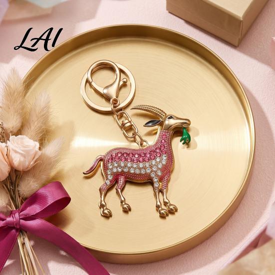Goat Keyring Accessory Keychain with Sparkling Rhinestones Metal Animal Pendant for Decorative Handbag Charm Car Keys Backpacks Handbags Gift Lovers
