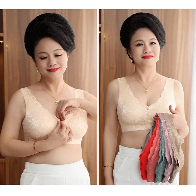 Plus Size Front Buckle Wireless Seamless Vest Style Bra For Middle Aged Women