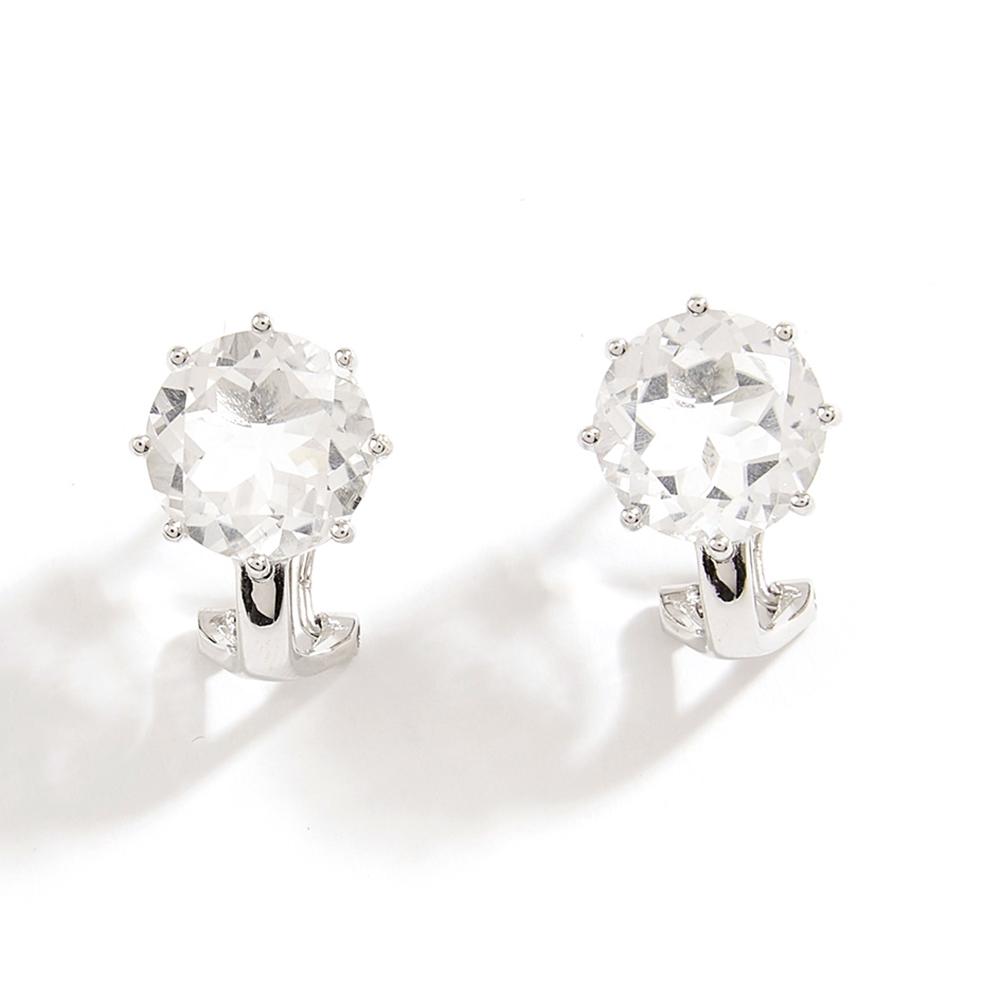 Simple Fashion Round Design Natural White Quartz Earrings New Women 925 Sterling Silver Fine Jewelry Daily Wear Gift