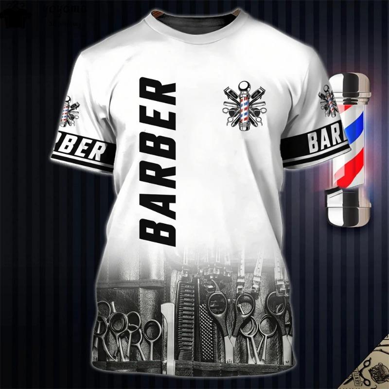 T-shirt tendance pour homme, impression 3D, haut à manches courtes, vêtements de travail de barbier, t-shirt surdimensionné, vêtements de barbier pour hommes