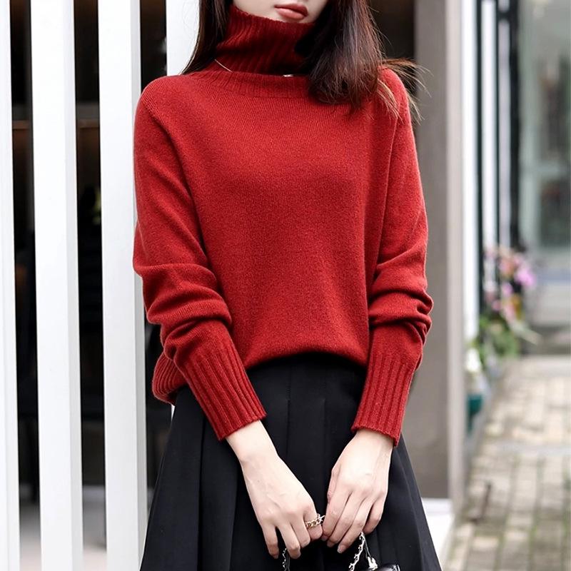 Women's 100% Pure Wool Seamless Sweater - Loose & Slim Fit, Round Neck, Perfect for Autumn & Winter