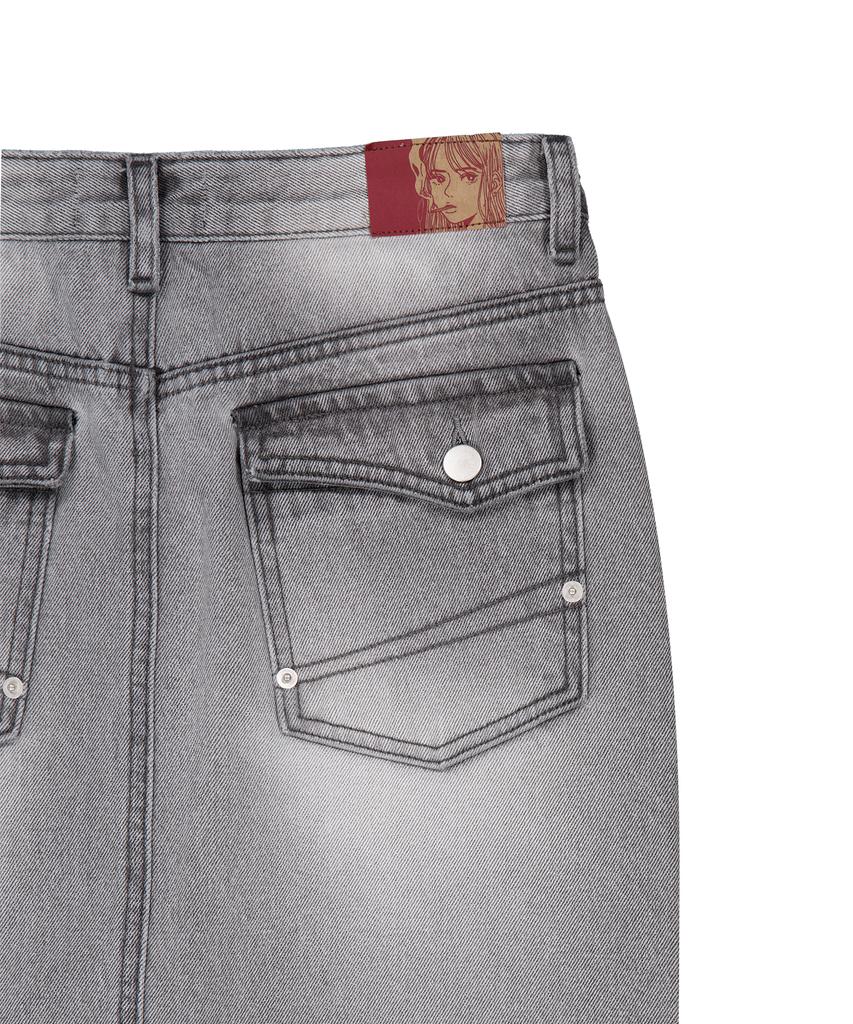 Godasin Washed Maxi Denim Skirt (Gray)