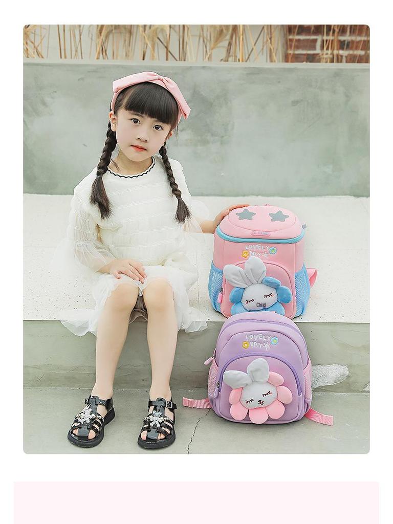 Neoprene Flower Rabbit Backpack: Girls' Spine-Friendly, High Capacity, Double Shoulder Kindergarten Bag