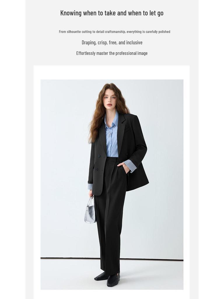 Dámský luxusní ležérní oblek: Podzimní profesionální styl s temperamentem, obsahuje sako a kalhoty se širokými nohavicemi