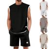 Men'S Solid Color Casual Round Neck Sleeveless Shorts Two-Piece Set