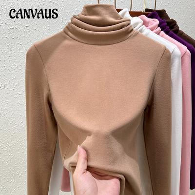 Autumn and Winter Women's Bottoming Shirt Dralon Warm Stacked Collar Long-sleeved Double Faced Velvet Inner Tops